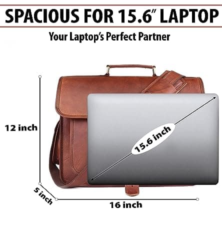 ANUENT Genuine Brown Leather Laptop Messenger Bag for Men and Women | Rugged Leather Satchel | Professional Business Briefcase | Crossbody Computer Bag