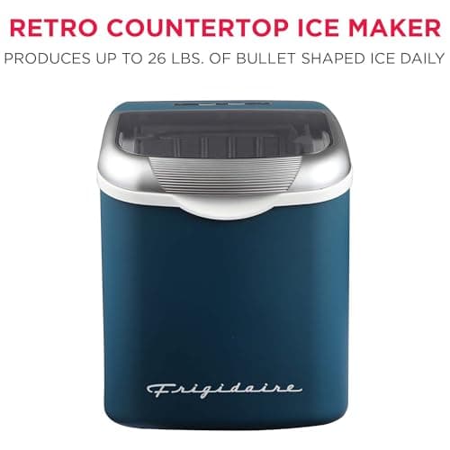 FRIGIDAIRE Retro Compact Ice Maker Machine, Bullet Ice, 26 lb per Day (Blue)