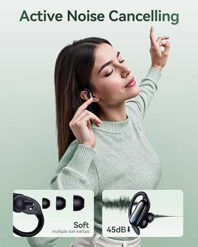 GNMN Active Noise Cancelling Ear Buds Wireless Earbuds 96hrs Playback Bluetooth Headphones Dual Battery Display Stereo Bass Earphones with Earhooks Microphone IPX7 Waterproof for Sports/Workout