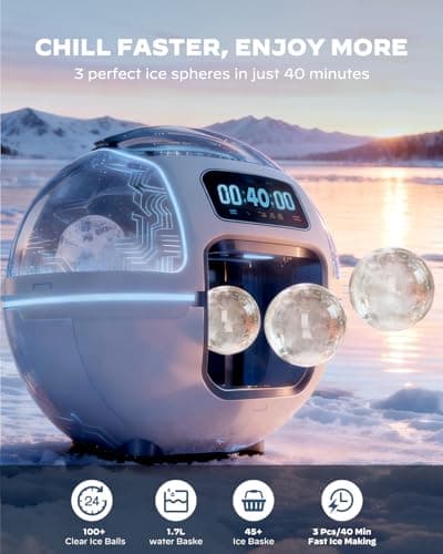 Silonn 2.4″ Sphere Ice Maker, Clear Ice Ball Maker with Slow-Melting, 3 pcs in 40 Mins, 100 pcs/Day, Crystal Sphere & Rapid Sphere Technology, Self-Cleaning Ice Maker Countertop Ideal for Whiskey