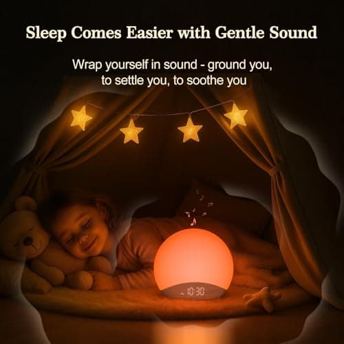 REACHER Wood Grain Sunrise Alarm Clock and Sound Machine Nightlight, Digital Dimmable Clock for Bedroom, 26 Sleep Sounds, White Noise Machine for Baby, Adults, Wake Up Light Alarm Clock for Kids