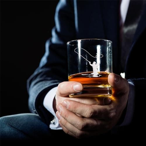 Fly Fisherman Round Rocks Glass - Fisherman Gift, Fishing Glass