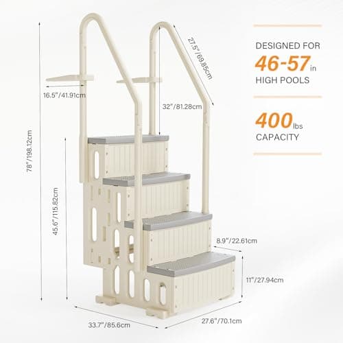 VINGLI Pool Ladder Heavy-Duty Safety Step for Above Ground Pools Stair Entry System with Handrails, Beige and Grey (Beige &Gray, 4 Steps)