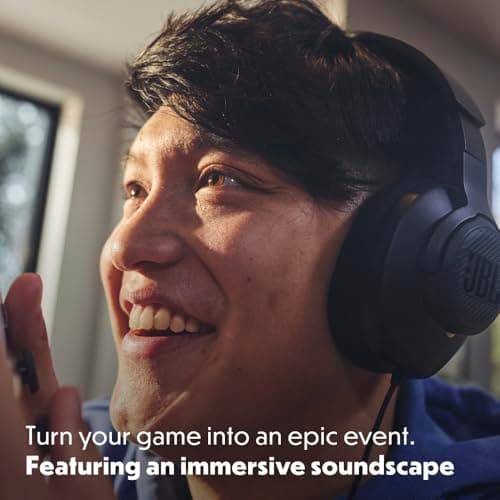 JBL Quantum 100M2 - Wired Over-Ear Gaming Headset with omnidirectional, Detachable mic with Mute Option and Fabric-Covered Memory Foam Ear Cushions, Compatible with All Platforms (Black)