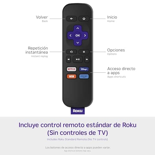 Roku Express Dispositivo de Streaming HD para TV (Spanish Edition) - Con VIX Premium, Control remoto con botones de acceso rápido I Roku Express HD Streaming Device for TV, with VIX Premium Offer