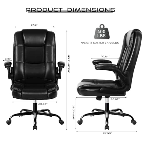 VITESSE Ergonomic Office Chair with Flip-up Armrests, Big and Tall Leather Executive Office Chair, High Back Lumbar Support Home Computer Desk Chair, Heavy and Duty Computer Chair (Black)