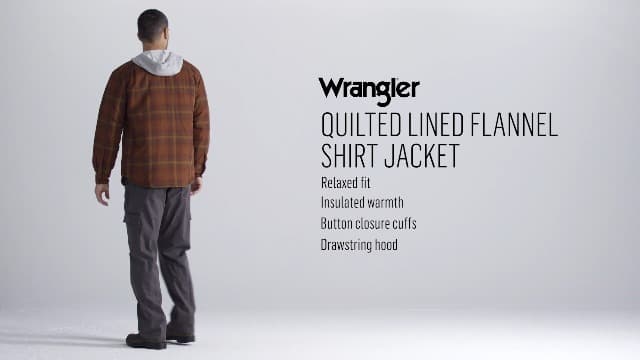 Wrangler Authentics Men's Long Sleeve Quilted Lined Flannel Shirt Jacket with Hood