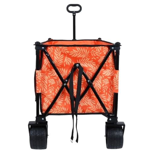 480Lbs Collapsible Wagon with Canopy, 7" All-Terrain Wheels, Orange Steel Push or Pull Versatility Camping, Shopping, Sports, Garden Stylish Design