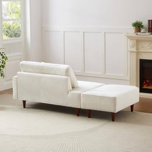 Upholstered Chaise Lounge Chair Indoor with Ottoman Boucle Chaise Lounge Fluffy Reading Chairs for Office Living Room Bedroom Relaxing (Boucle Biege)
