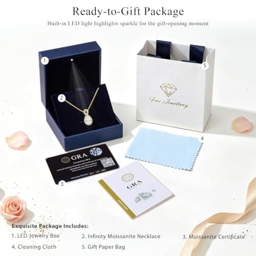 D-VVS1|18K Gold Plated S925 Sterling Silver Women's Jewelry Gift for Women Christmas Mothers Valentines Day, w/LED Gift Box 2CT Moissanite Necklaces for Women Anniversary Birthday Gift for Wife Her B0H94B9M51
