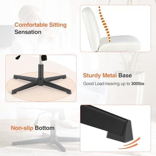 Sweetcrispy Criss Cross Chair Legged, Furry Armless Office Swivel Desk Chairs No Wheels, Vanity Height Adjustable Wide Seat Comfy Cute Computer Task Chair for Home Bedroom, Teddy Beige