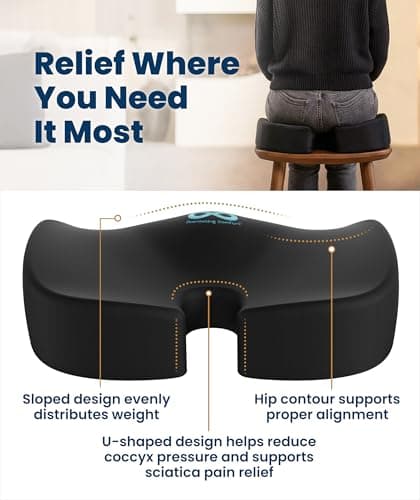 Everlasting Comfort Doctor Recommended Memory Foam Seat Cushion for Office Chairs & Car - Ergonomic Office Desk Accessories - Cushions for Tailbone Pain Relief, Sciatica (Black, X-Large)