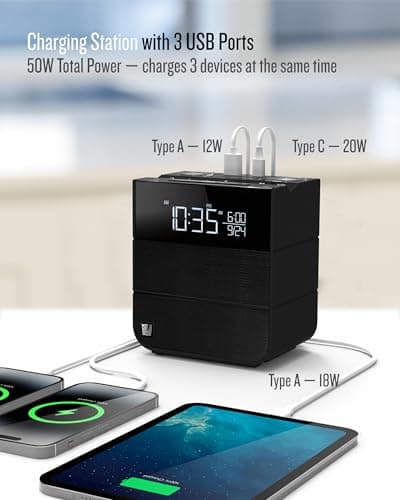 Soundfreaq Sound Rise II, SFQ-16: Bedside Alarm Clock Radio & Bluetooth Speaker, with Large Display Screen, FM Radio, Fast USB Charging, and Nature Sound