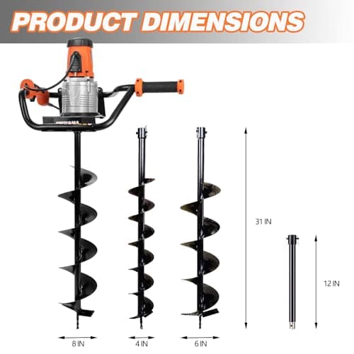 PROYAMA Electric Post Hole Digger, 1700W Corded Earth Auger with 4" 6" 8" Drill Bit, 12" Extension Rod, Reverse Control, 5-Year Warranty Gear Box, Ideal for Post Hole Digging, Drilling, Tree Planting
