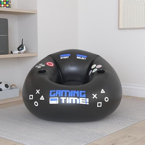 Inflatable Gaming Chair for Kids & Teens with Cup Holders and Side Pocket - This Air Gaming Bean Bag Chairs for kids is The Perfect Furniture for Gamer Room Decor - Perfect Gaming Stuff for boys 4-12
