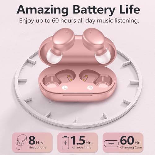 MOZOTER S8 Mini Wireless Earbuds Bluetooth 5.3 in Ear Light-Weight Headphones,60Hrs Playtime Ear Buds with Charging Case,Bluetooth Headsets,Premium Sound with Deep Bass for Sport-Pink