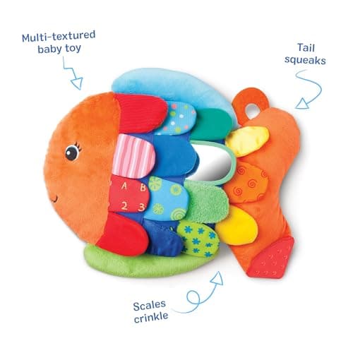 Melissa & Doug K’s Kids, Flip Fish Stuffed Animal, Soft Baby Book, Multi-Textured Squeaking & Crinkling Infant Sensory Toys for Babies with Baby Mirror, Tummy Time Toys for Infants Ages 0–9 Months
