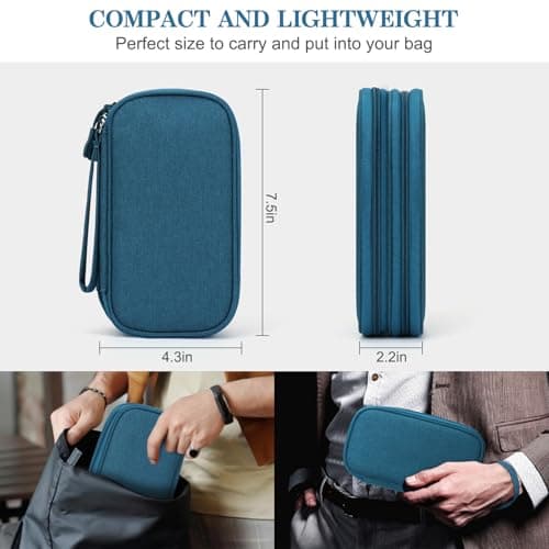Wrist Strap, Waterproof, Double Layers Portable Electronics Travel Carrying Case for Cord, Charger, Daily Business Trips Use FYY Electronic Organizer, Travel Tech Pouch Bag, Cable Organizer Dark Green B0B7QQVMRT