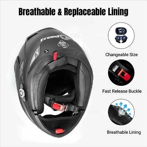 FreedConn BM2-S Bluetooth Motorcycle Helmet, Flip-Up Modular Motorbike Helmet, 500M Connectivity for 2-3 Riders, Voice Dial, Hands-Free Call, MP3, FM, DOT Certified (Medium, Gloss Black)