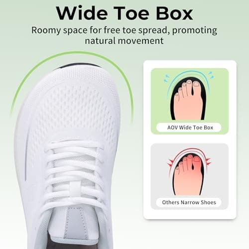 AOV Wide Toe Box Running Shoes Women Arch Support Walking Sneakers for Plantar Fasciitis Athletic Tennis Orthotic Shoes for Workout Gym Black Size 8
