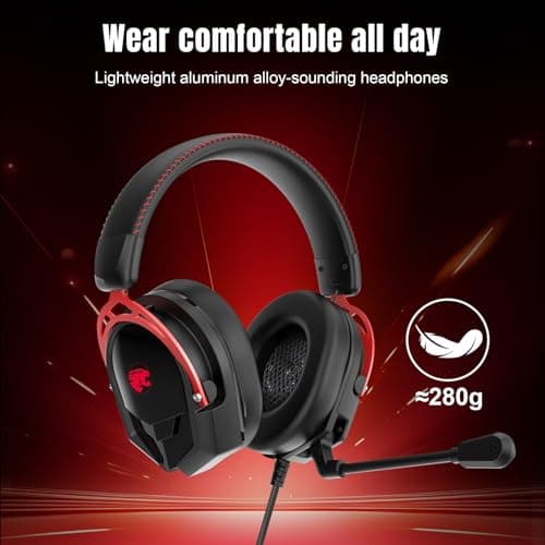 IMYB A88 [Upgrade] Gaming Headset with Microphone, Stereo Wired Noise Cancelling Over-Ear Headphones with Mic for Pc, Ps5, Xbox One Series X/s, Ps4, Computer, Laptop, Mac, Nintendo, Gamer (Black Red)