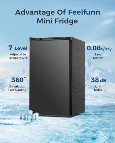 Feelfunn Mini Fridge with Freezer - 3.2 Cu.Ft Single Door Mini Refrigerator with Adjustable Thermostat, Small Fridge for Bedroom, Apartment, Dorm - Black