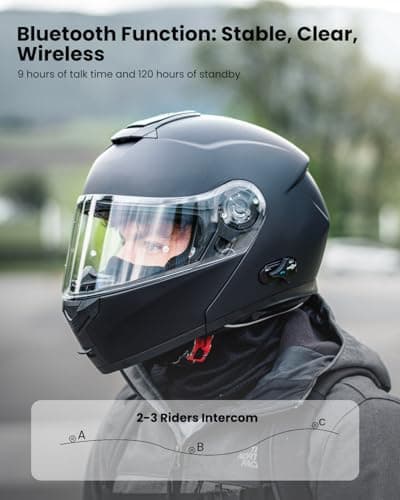 ILM 159BT Bluetooth Modular Motorcycle Helmet 2-3 Riders Intercom Full Face Flip up Casco DOT with Face Mask (MatteBlack, L)