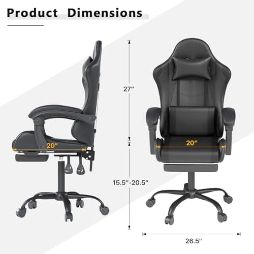 OS MOTOR Gaming Chair with Headrest and Lumbar Support, Ergonomic High Back Office Chair, Racing Style Executive Computer Desk Chair, Leather Adjustable Swivel Task Chair for Home Office (Black)