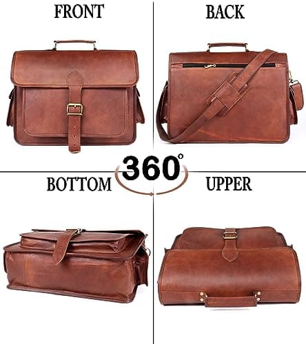 ANUENT Genuine Brown Leather Laptop Messenger Bag for Men and Women | Rugged Leather Satchel | Professional Business Briefcase | Crossbody Computer Bag