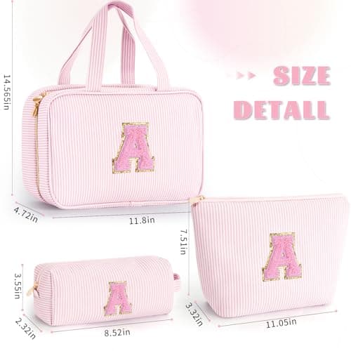 Gifts for Teen Girls Women - Personalized Toiletry Bag Initial Makeup Bag | Travel Cosmetic Bag | 8 9 10 11 12 13 14 15 16 Years Old Girl Gift Trendy Stuff - Pink A B0FSJXYKK8