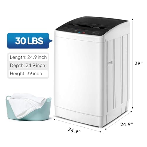 ROVSUN 30LBS Washing Machine, Full-Automatic Portable Washer with Stainless Steel Drum, Electric Laundry Machine, Washer and Spin Dryer Combo with Drain Pump for Home, Apartment