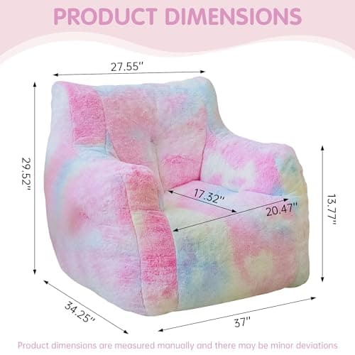 Bean Bag Chair with Filling, Faux Fur Comfy BeanBag Chairs for Teens, Adults, Bedroom, Living Room, Reading - Rainbow