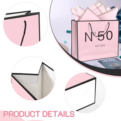 13" Birthday Gift Bag with Card Envelope Sticker Bow Ribbon and Tissue papers for Women Girls Design with Handles,13th-100th (EST.1975 50th, 13" W x 10.5" H x 4.3" D)