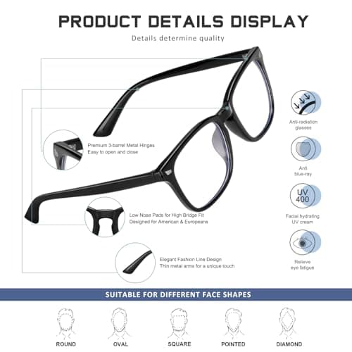 Reading Glasses for Women Men - Blue Light Blocking UV Filter Computer Readers,Anti Eyestrain Eyeglasses