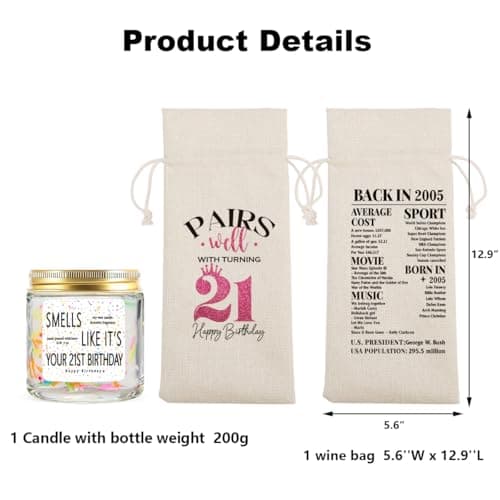 21st Birthday Gifts for Her Him 21 Year Old 21st Birthday Decorations for Men Wine Bag And Candle Happy Anniversary Party Supplies Decorations - Back in 2005