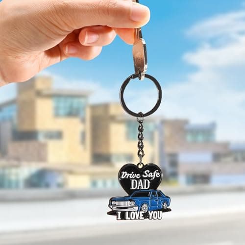 Venhoo Drive Safe Keychain for Dad-I Love you Dad Gifts from Daughter Son Wife, Key Chain Gifts Idea for Daddy Father’s Day, Christmas, Birthday with Gift Box and Note Card