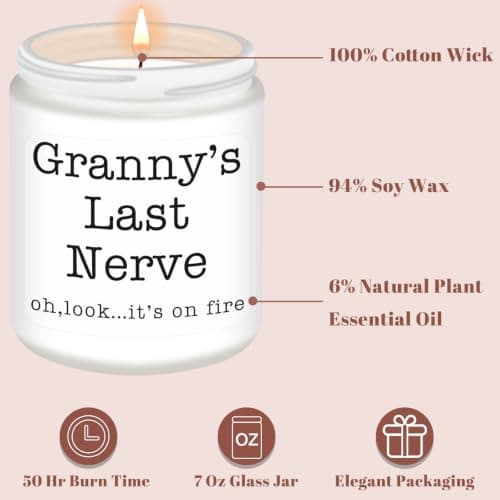 Homsolver Granny Gifts,Gifts for Grandma from Granddaughter Grandson, Christmas, Birthday, Mother and Grandparents Day, Scented Candles, Granny’s Last Nerve B0H44HNW9R