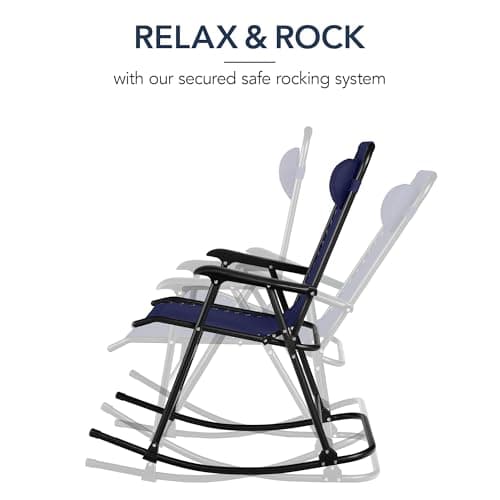 Best Choice Products Outdoor Zero Gravity Rocking Chair, Folding Reclining Patio Lounge Chair with Adjustable Pillow for Lawn, Beach, Camping - Blue