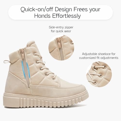 Shupua Boots for Women Winter Combat Boots Womens Ankle Boot Shoes Warm Snow Booties Hiking Sneakers with Zipper