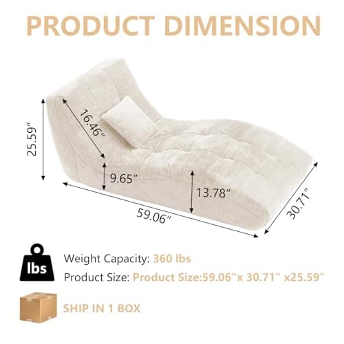 Chaise Lounge Chair with Curved Back, Modern Upholstered Recliner Sofa, Tufted Accent Lounger Comfortable Lazy Chair for Bedroom, Apartment (Beige)
