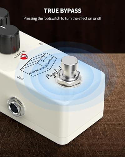 Pogolab Compressor Pedal, Guitar Pedal Compressor, Mini Compressor Pedal for Electric Guitar Bass, True Bypass DC 9V