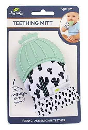 Itzy Ritzy Silicone Teething Mitt - Soothing Infant Teething Mitten with Adjustable Strap, Crinkle Sound & Textured Silicone to Soothe Sore & Swollen Gums - For Ages 3 Months & Up (Cactus)