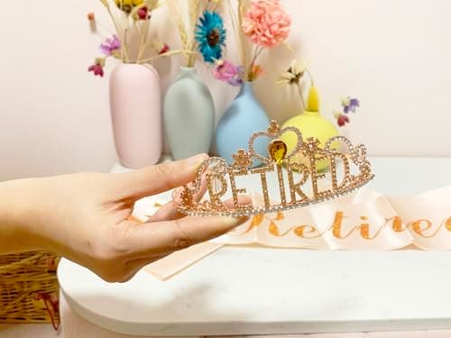 JETKONG Retirement Party Decorations Retired Tiara/Crown, Retired Sash for Women Retirement Gifts, Retirement Party Supplies, Gifts, Favors (Rose Gold) B0B2R3G8NG