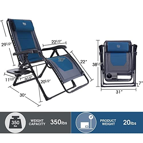 Timber Ridge Zero Gravity Chair Oversized Recliner 350lbs Capacity Patio Lounge Chair Padded Lawn Chair with Headrest XXL for Outdoor, Camping, Patio, Lawn