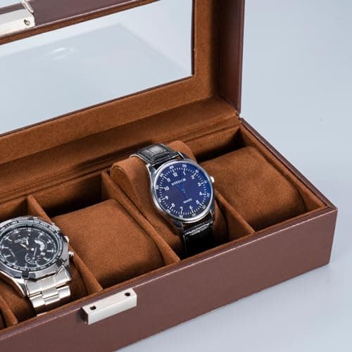 ProCase ProCase Watch Box, 6 Slot Mens Watch Case, Watch Storage Holder Organizer, Watch Display Case with Glass Lid, Anniversary Birthday Valentine Gifts for Men Women -6 Slot, Espresso