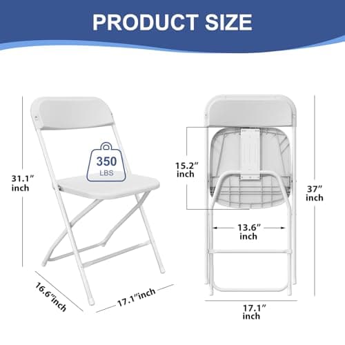 White Folding Chairs 2 Pack, Plastic Folding Chairs Outdoor Indoor, 350lb Capacity, Portable Event Chair, Lightweight Folding Chair, for Events Office Wedding Party Rental Picnic Patio