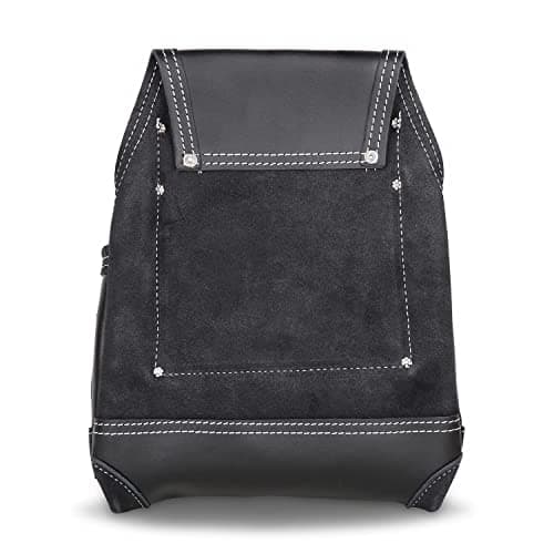 LAUTUS Oil Tanned Leather Tool Pouch Bag | Black | Carpenter, Construction, Framers, Handyman | 10 Pockets, 2 Hammer Holders | 100% Leather
