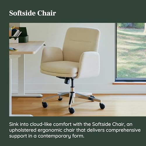 Branch Softside Mid Century Modern Office Chair, Boucle Fabric - Removable Arms with Luxury Cloud-Like Comfort - Adjustable Height - Integrated Lumbar Support - Oatmeal