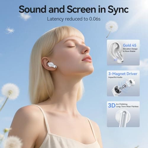 BHNYBWUL Wireless Earbuds, Bluetooth Headphones 5.4 Stereo 50 Hour Playback Ear Buds with LED Display and with ENC Noise Cancelling Mic Wireless Earphones, for Phone, Tablet, Laptop, Sports, White