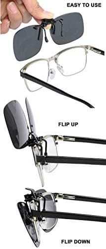 Success Eyewear Clip On Sunglasses Flip Up Polarized Sunglasses Clip onto Eyeglasses Over Prescription Glasses Case Included